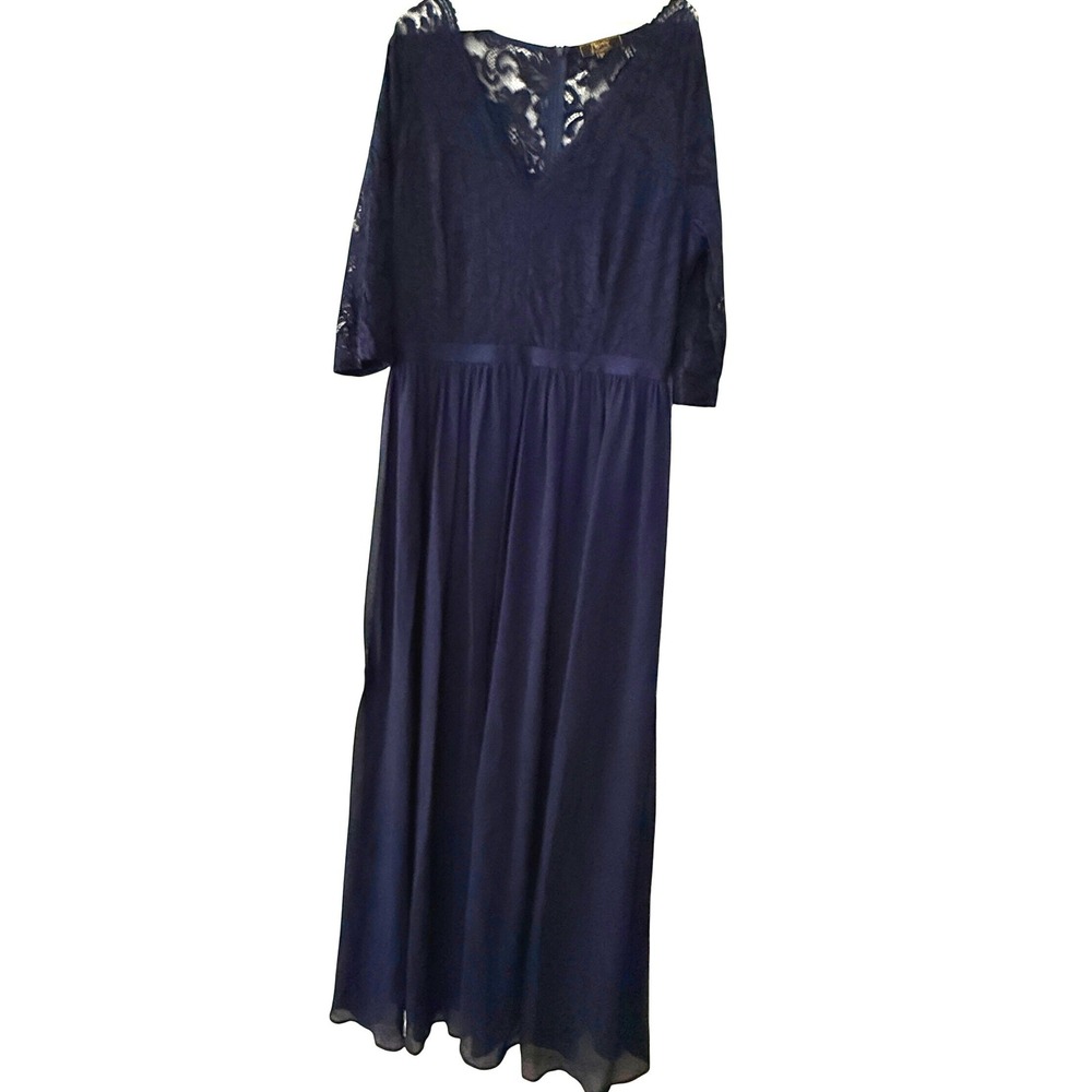 Missmay Lace Maxi Dress SZ XL Navy Blue 3/4 Sleeve‎ V-Neck Formal Chiffon Gown